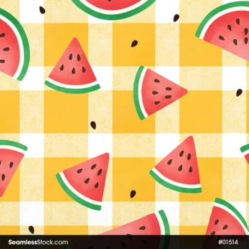 Watermelons On Plaid Background Seamless Pattern