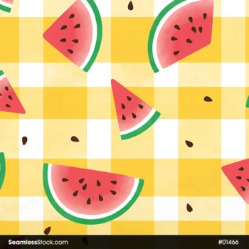 Watermelons On Plaid Background Seamless Pattern