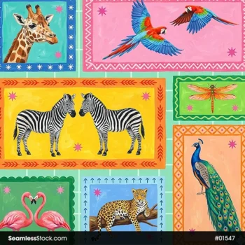 Animals Mosaic Seamless Pattern For Adult