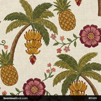 Banana Trees And Flowers Seamless Pattern For Adult