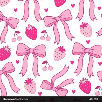Bow Ties And Strawberries Seamless Pattern For Girls