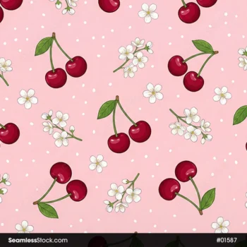 Cherries And Flowers Seamless Pattern For Girls