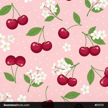 Cherries And Flowers Seamless Pattern For Girls