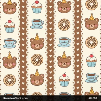 Cute Bears And Cupcakes Seamless Pattern For Girls