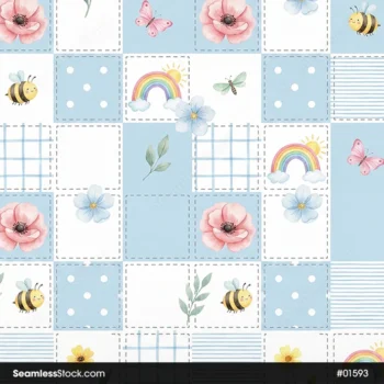 Cute Plaid With Bees And Flowers Seamless Pattern For Girls