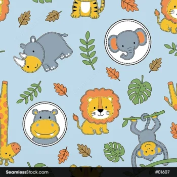 Cute Safari Animals Seamless Pattern For Boys