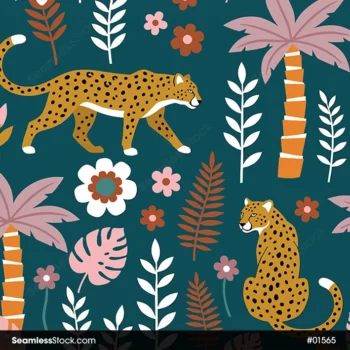 Doodle Jaguar And Trees Seamless Pattern For Boys