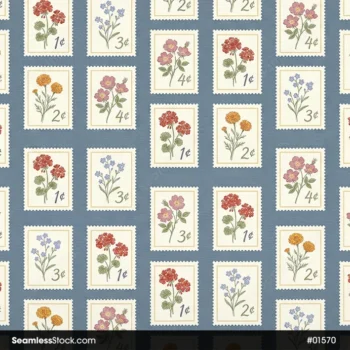 Floral Postage Stamps Seamless Pattern For Adult