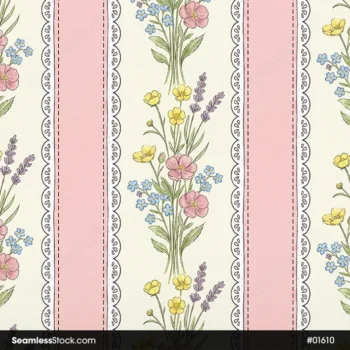 Flowers And Stripes Seamless Pattern For Girls