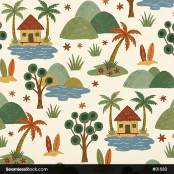 Islands And Palm Trees Seamless Pattern For Adult