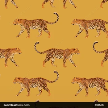 Jaguars On Mustard Background Seamless Pattern For Adult