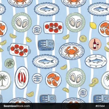 Seafood Illustration Seamless Pattern