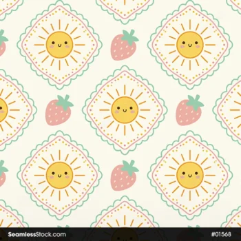 Suns And Strawberries Seamless Pattern For Girls