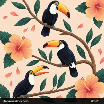 Toucans And Flowers Seamless Pattern For Adult
